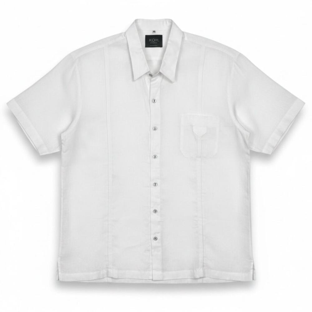 NWOT KOH Men's 100% LINEN ISLAND BEACH SHIRT White BUTTON FRONT Size 46 (XL)